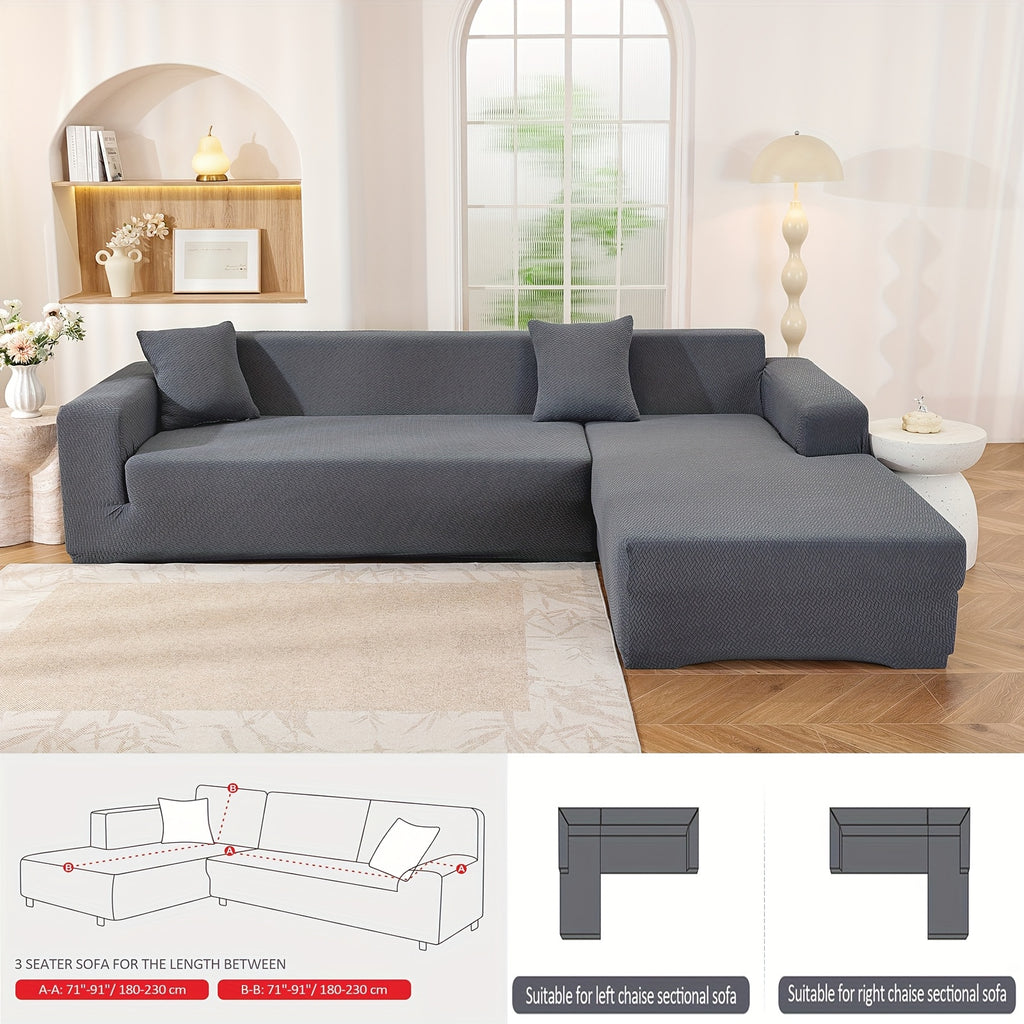 Housse de canapé extensible en polaire jacquard à housses séparées, mise en situation