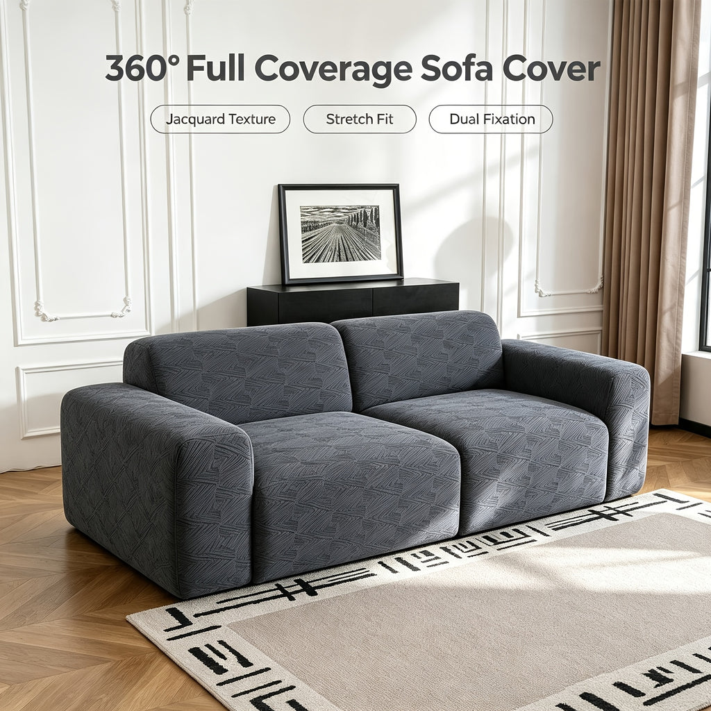 Housse de canapé épaisse extensible en polaire jacquard antidérapante, vue de dos