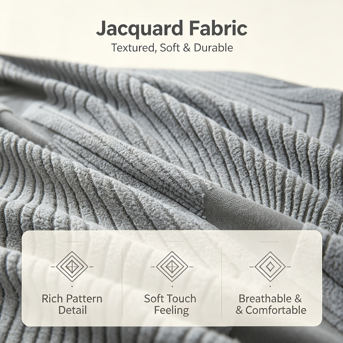 Housse de canapé extensible en polaire jacquard anti-griffes, détail de l'ourlet