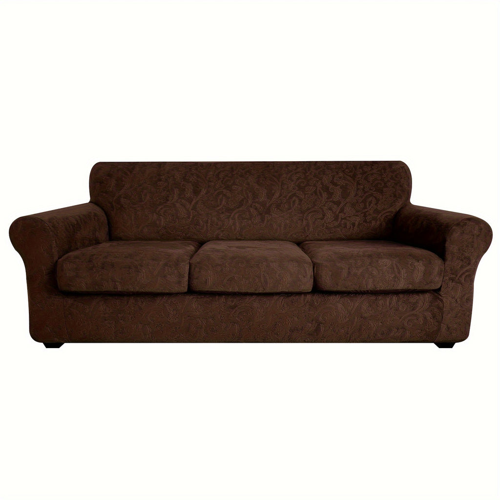 Housse de canapé extensible en polaire jacquard antidérapante à housses, vue d'ensemble
