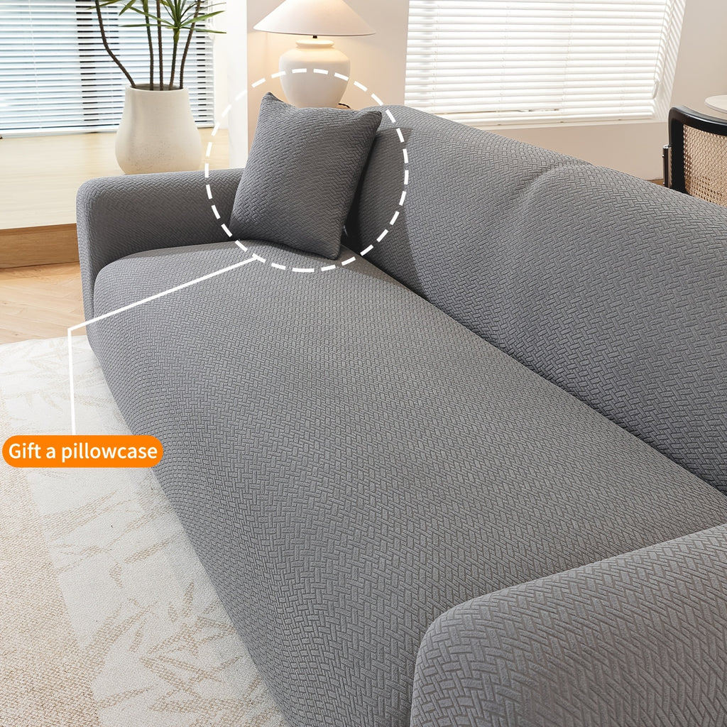 Housse de canapé extensible en polaire jacquard antidérapante, mise en situation