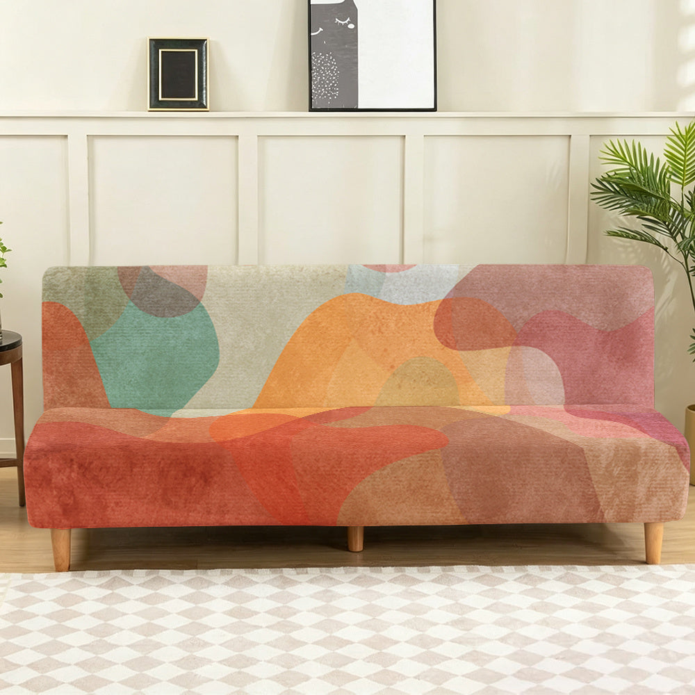 Housse de canapé extensible en velours imprimée à motif géométrique — détail de la matière : velours