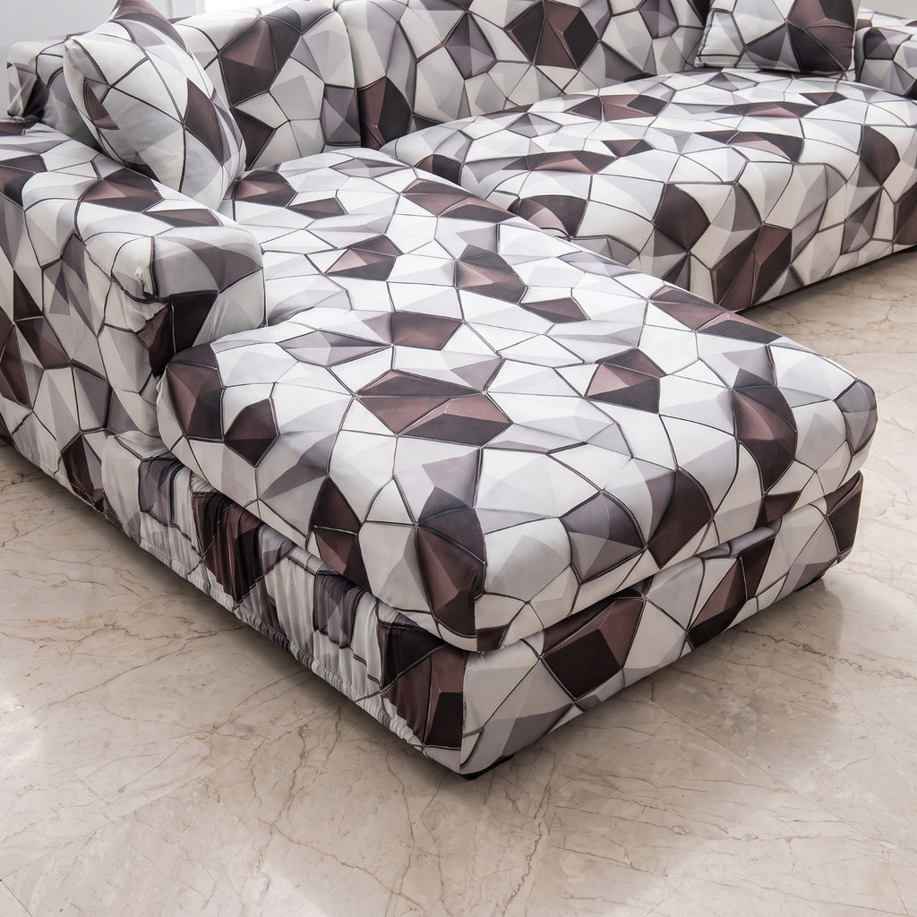 Housse de canapé extensible en fibre de lait matelassée à motif géométrique, vue d'ensemble