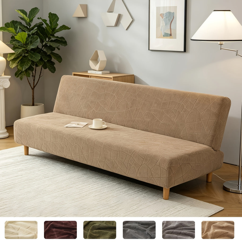 Housse de canapé extensible en polaire jacquard sans accoudoirs, détail de la finition