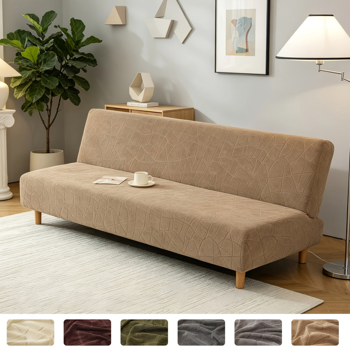 Housse de canapé extensible en polaire jacquard sans accoudoirs, détail de la finition