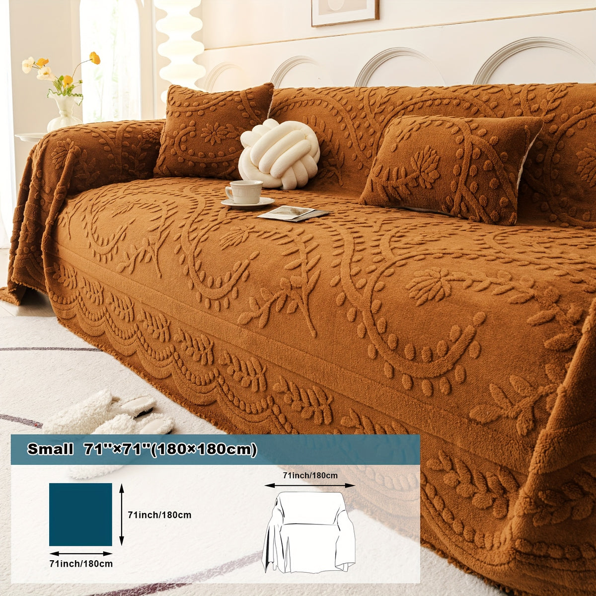 Housse de canapé épaisse en velours jacquard, détail de l'ourlet