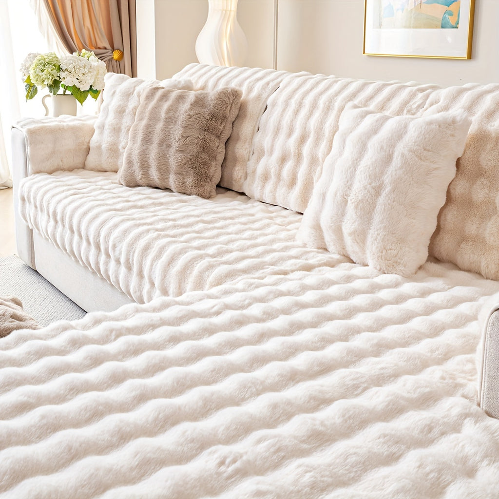 Housse de canapé en peluche antidérapante à housses séparées, gros plan sur le tissu