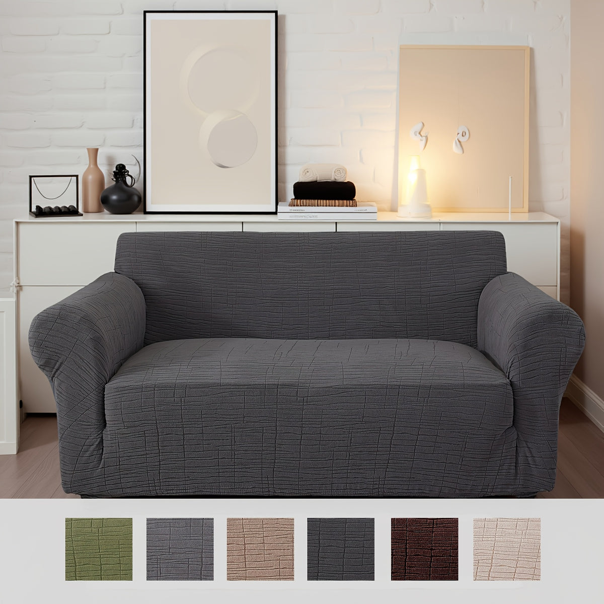 Housse de canapé épaisse extensible en polaire jacquard à rayures Image