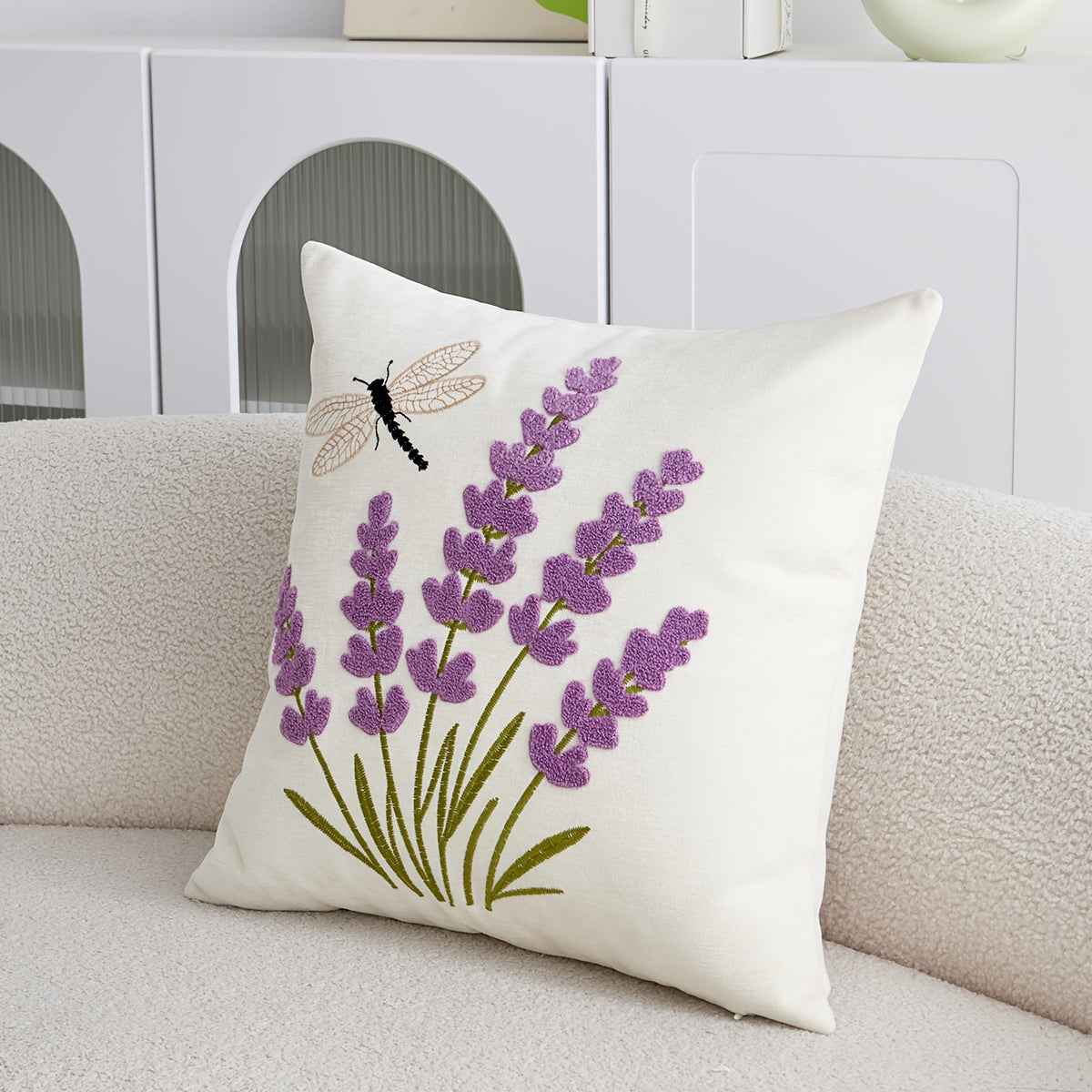 Housse de coussin en chenille à fermeture éclair, gros plan sur le tissu