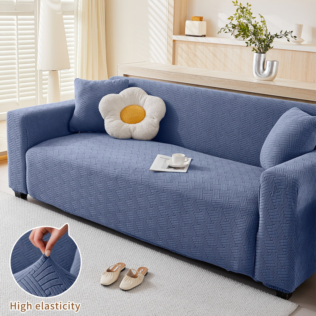 Housse de canapé épaisse extensible en polaire jacquard, gros plan sur le tissu
