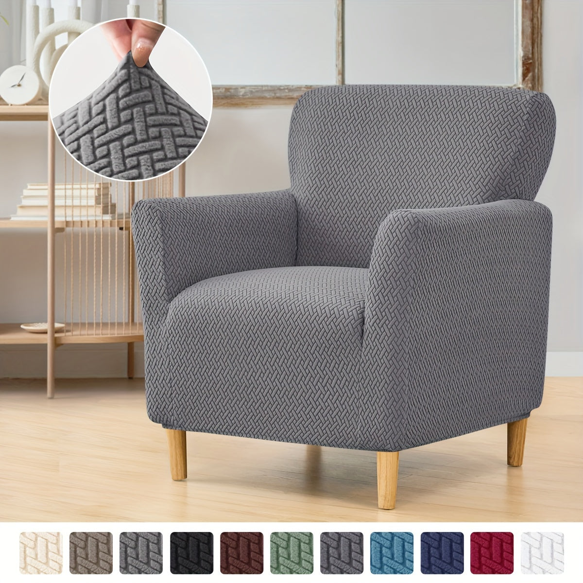 Housse de fauteuil extensible en polaire jacquard en T, vue de dos