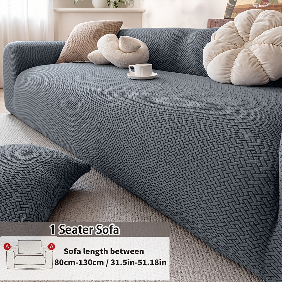 Housse de canapé extensible en polaire jacquard à carreaux — détail de la matière : polaire