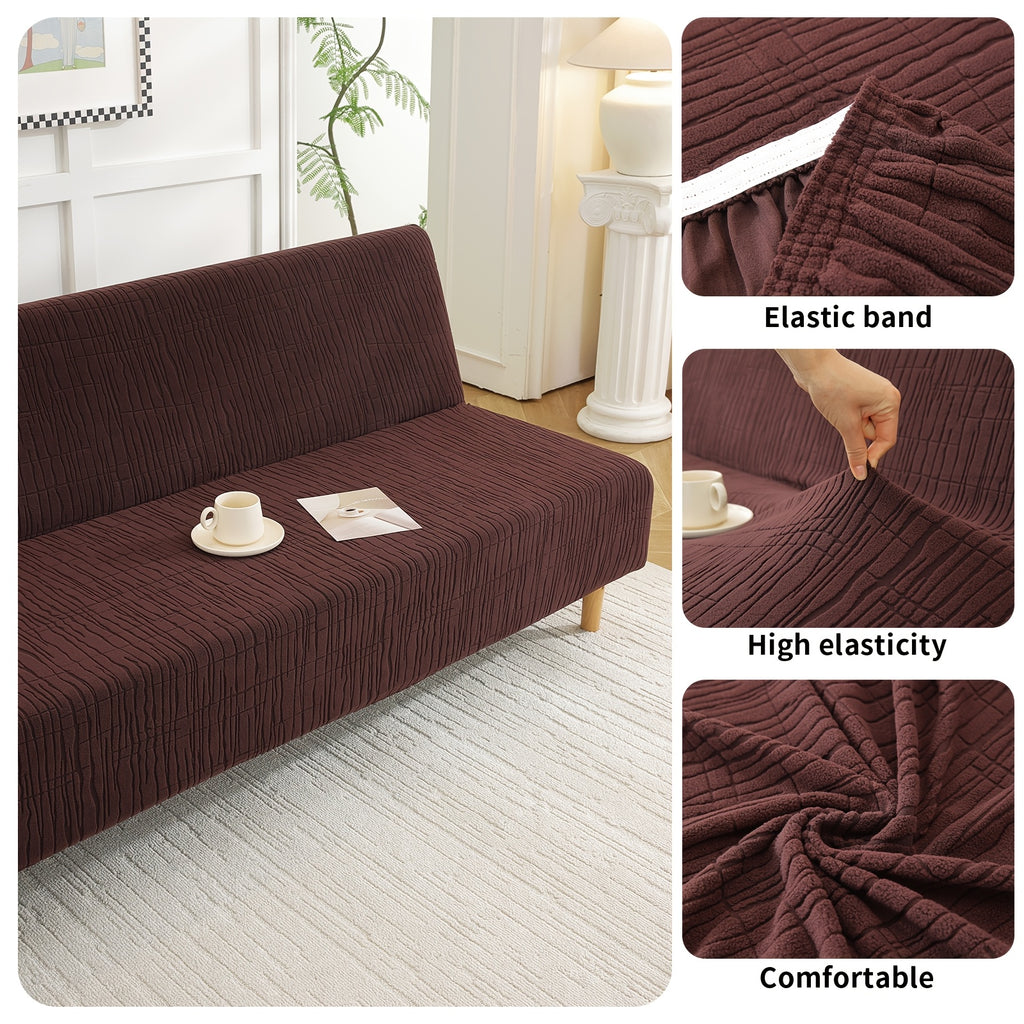 Housse de canapé extensible en polaire jacquard sans accoudoirs, mise en situation