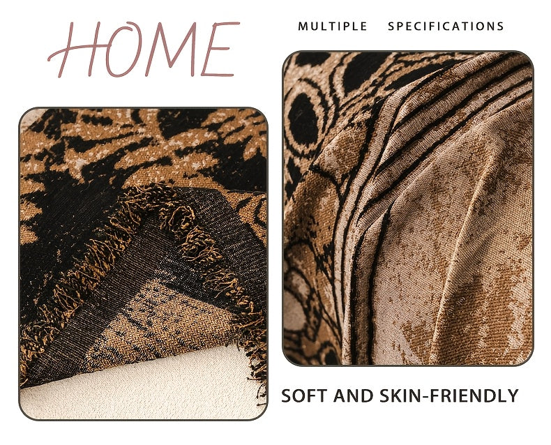 Housse de canapé épaisse en chenille jacquard d'esprit bohème, gros plan sur le tissu
