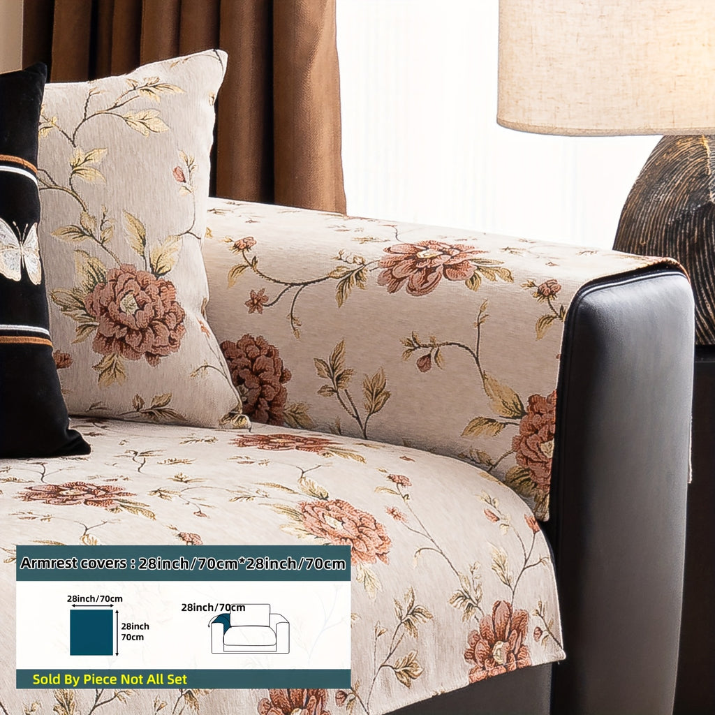 Housse de canapé en chenille jacquard à motif pivoine antidérapante, vue de dos