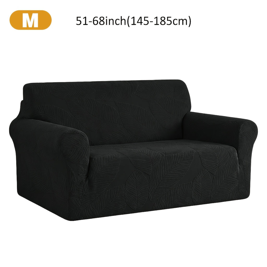 Housse de canapé extensible en polaire jacquard à motif feuillage, détail de la finition