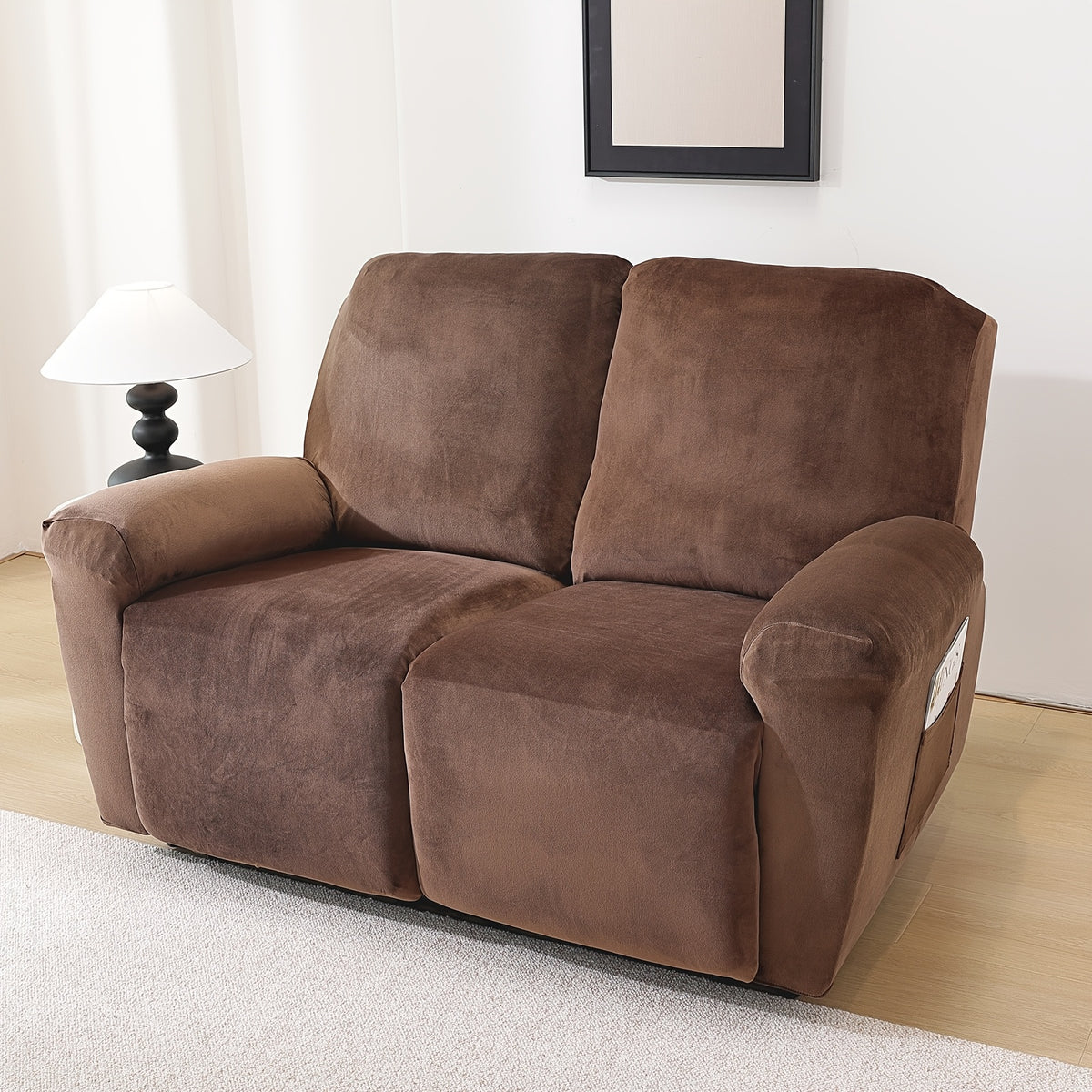 Housse de canapé extensible en velours à housses séparées, gros plan sur le tissu