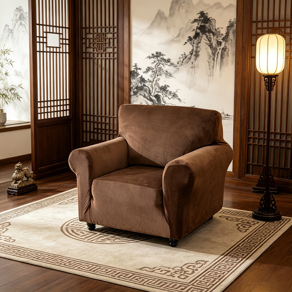 Housse de canapé extensible en velours, mise en situation