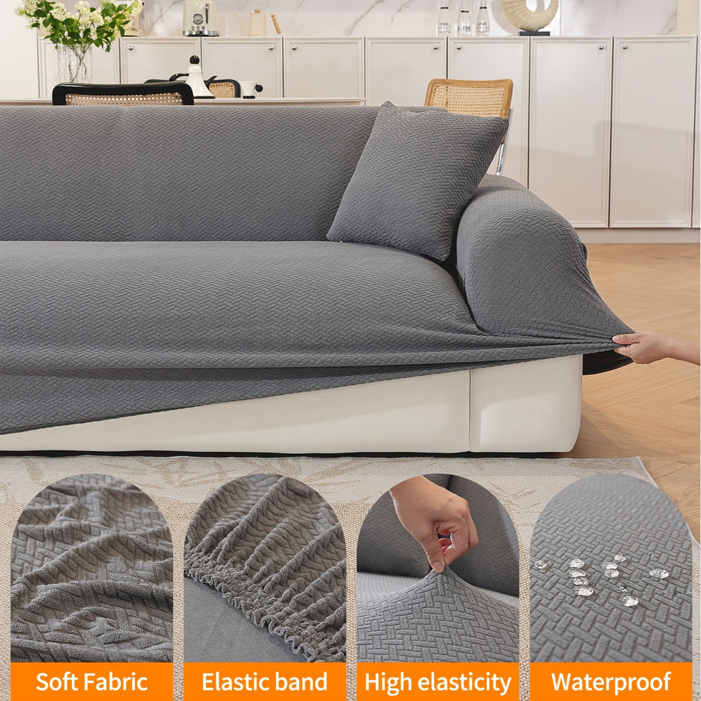 Housse de canapé extensible en polaire jacquard antidérapante, housse posée
