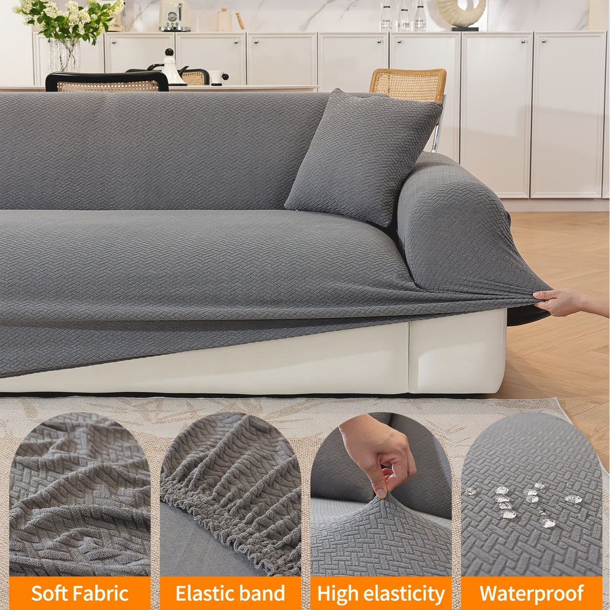 Housse de canapé extensible en polaire jacquard antidérapante, housse posée