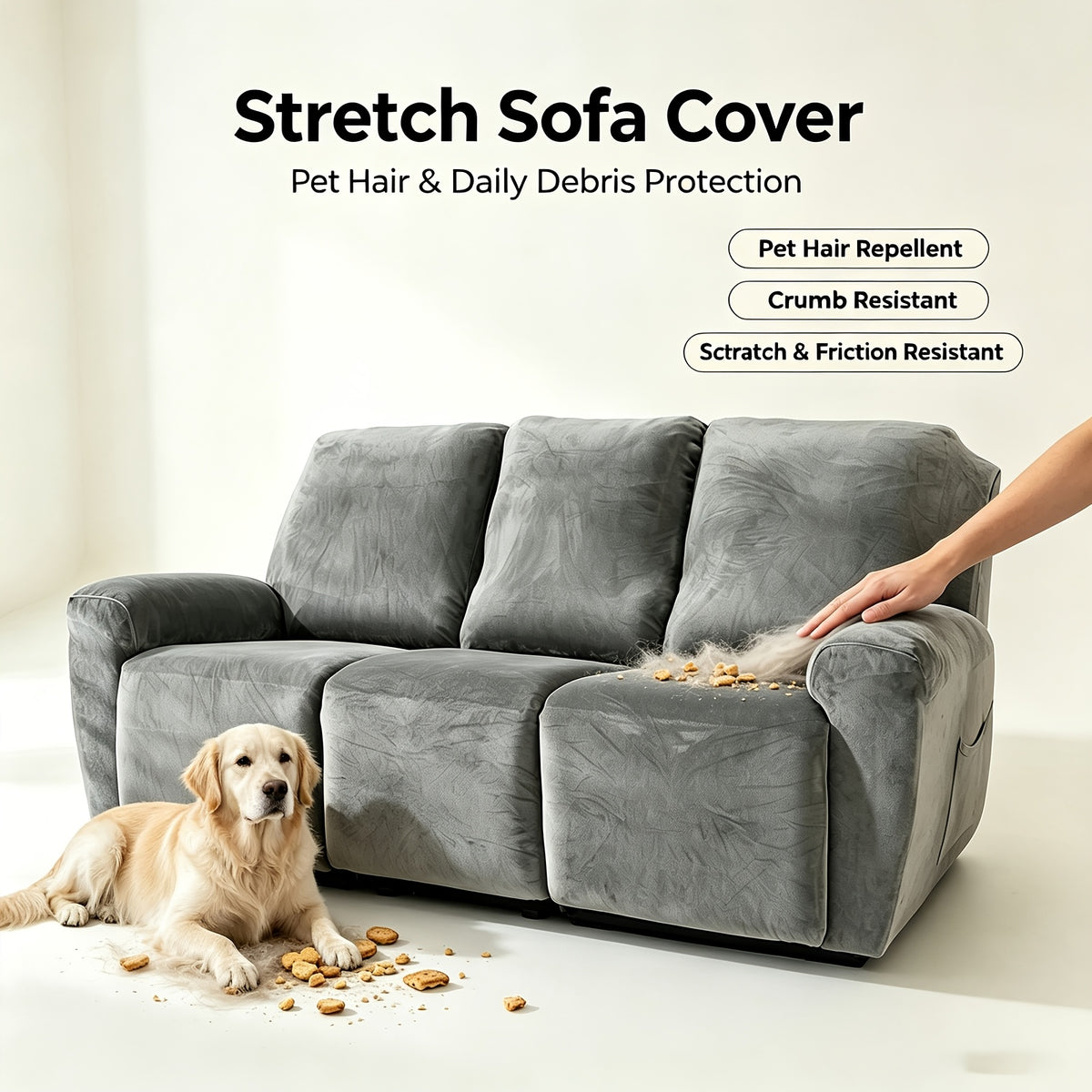 Housse de fauteuil extensible en velours antidérapante