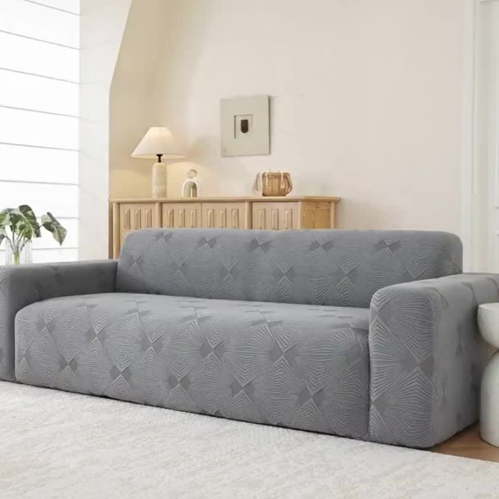 Housse de canapé extensible en polaire jacquard anti-griffes, détail de la finition