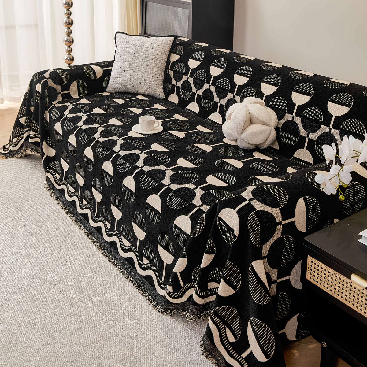 Housse de canapé en chenille jacquard à rayures antidérapante, tissu de 300 à 350 g/m²