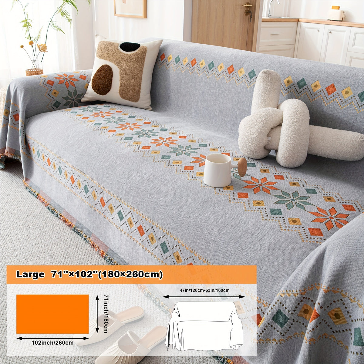 Housse de coussin en chenille jacquard, détail de l'ourlet