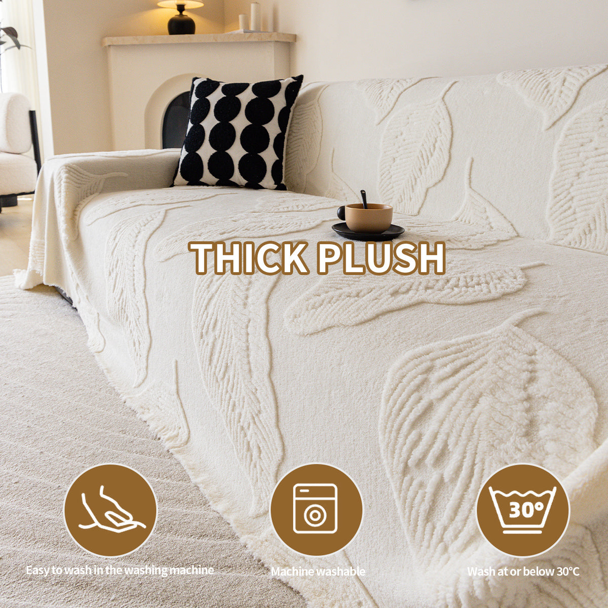 Housse de canapé en velours jacquard à motif feuillage, tissu de 300 à 350 g/m²