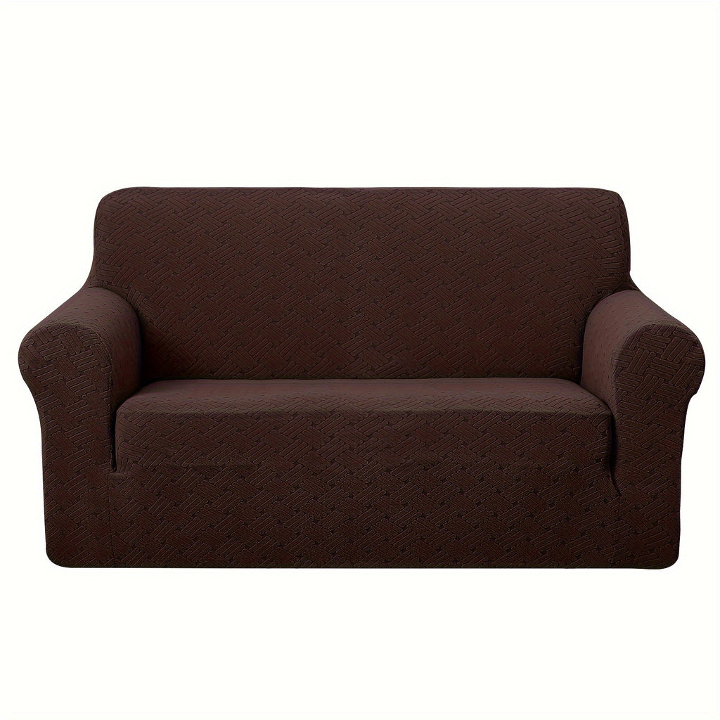 Housse de canapé épaisse extensible en polaire jacquard antidérapante, gros plan sur le tissu