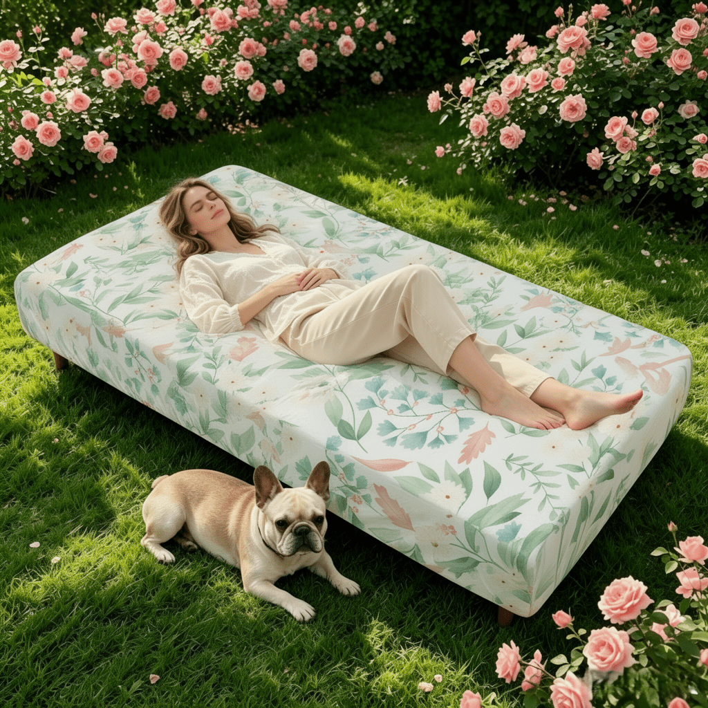 Housse de canapé extensible en fibre de lait imprimée sans accoudoirs, gros plan sur le tissu
