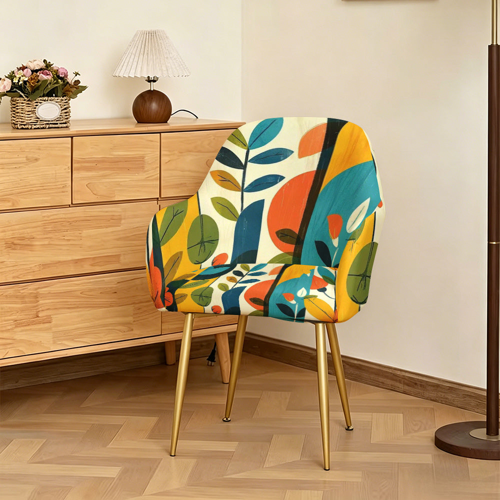 Housse de fauteuil extensible en fibre de lait imprimée à motif feuillage, vue d'ensemble