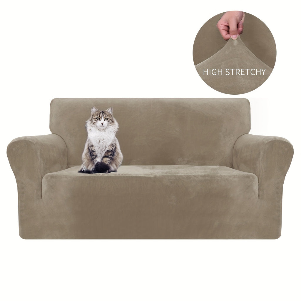 Housse de canapé extensible en velours jacquard antidérapante d'esprit vintage, vue de dos