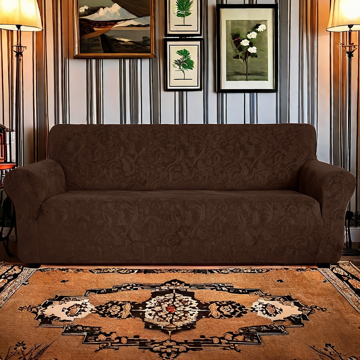 Housse de canapé extensible en velours à motif fleuri anti-griffes