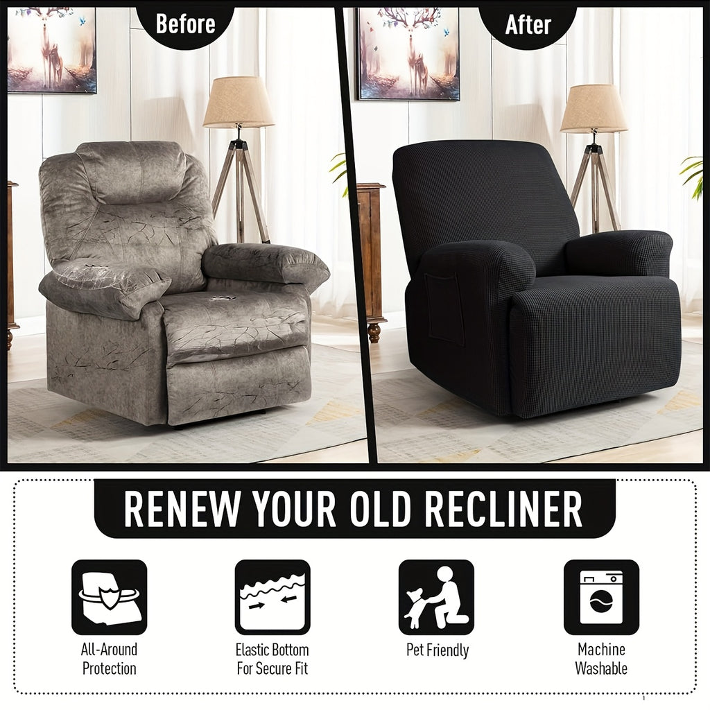 Housse de fauteuil épaisse extensible en polaire jacquard, détail de la finition