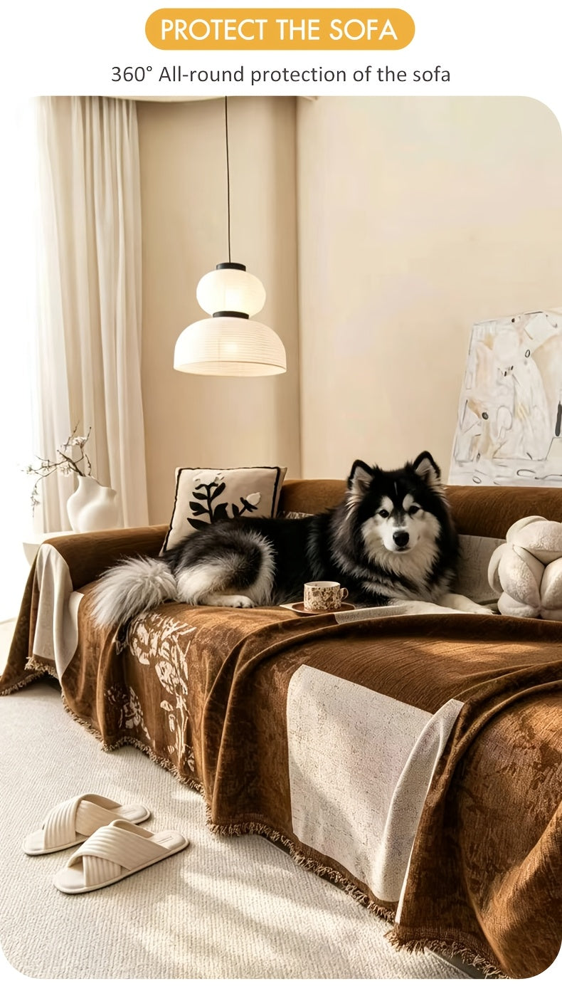 Housse de canapé épaisse en chenille jacquard, gros plan sur le tissu