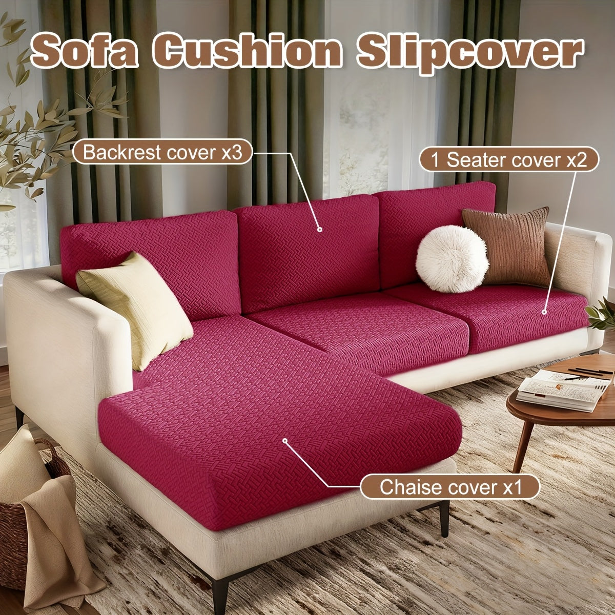 Housse de canapé extensible en polaire jacquard en T, mise en situation