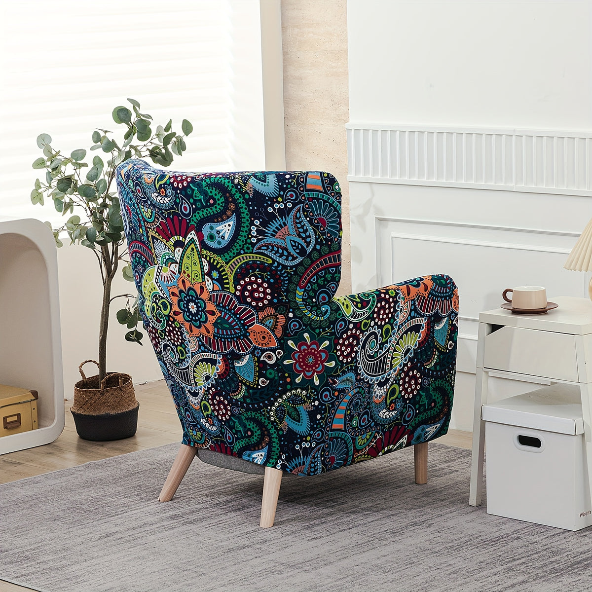 Housse de canapé extensible en fibre de lait d'esprit vintage, mise en situation