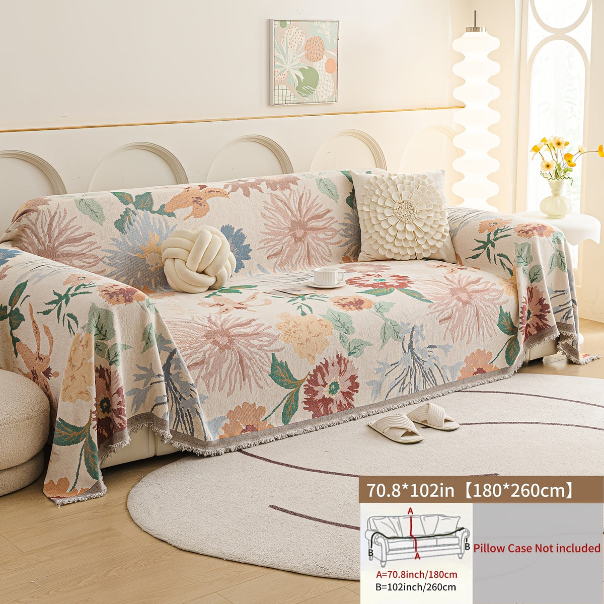 Housse de canapé en chenille jacquard à motif fleuri antidérapante, vue de dos