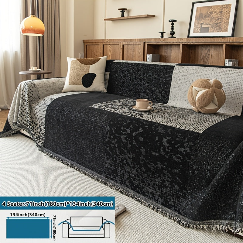 Housse de canapé en jacquard à rayures antidérapante d'esprit bohème, détail de la finition