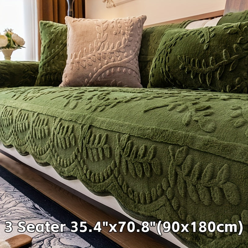 Housse de canapé en peluche jacquard à motif léopard antidérapante, gros plan sur le tissu