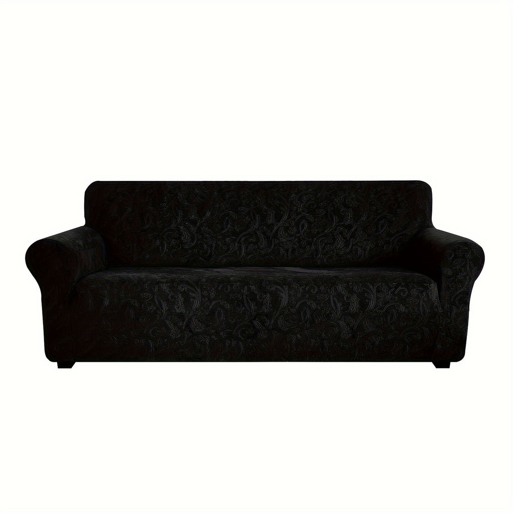 Housse de canapé extensible en velours à motif fleuri anti-griffes, vue de dos