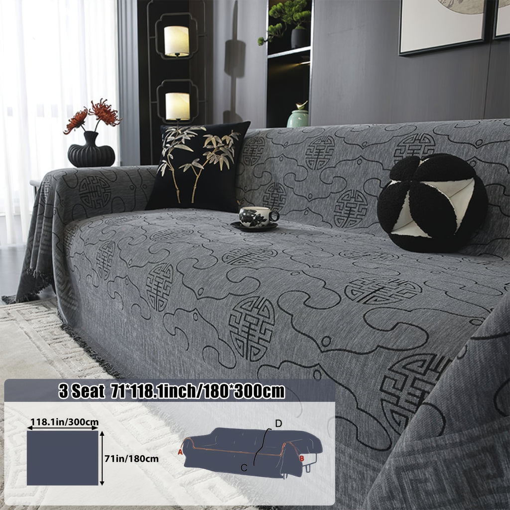 Housse de canapé épaisse en chenille jacquard, mise en situation