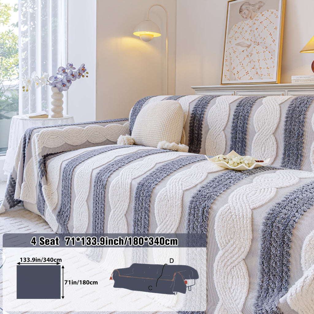 Housse de canapé épaisse en velours jacquard anti-griffes, mise en situation