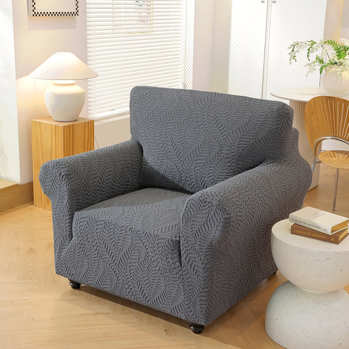 Housse de canapé extensible en polaire jacquard à rayures Image