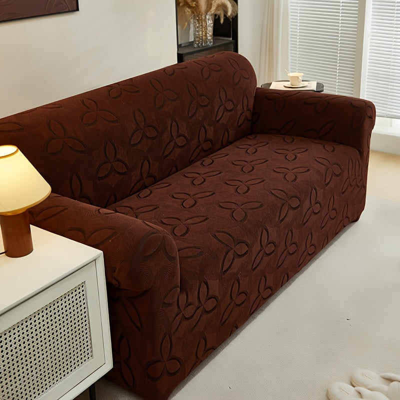 Housse de canapé en jacquard à motif feuillage, vue de dos