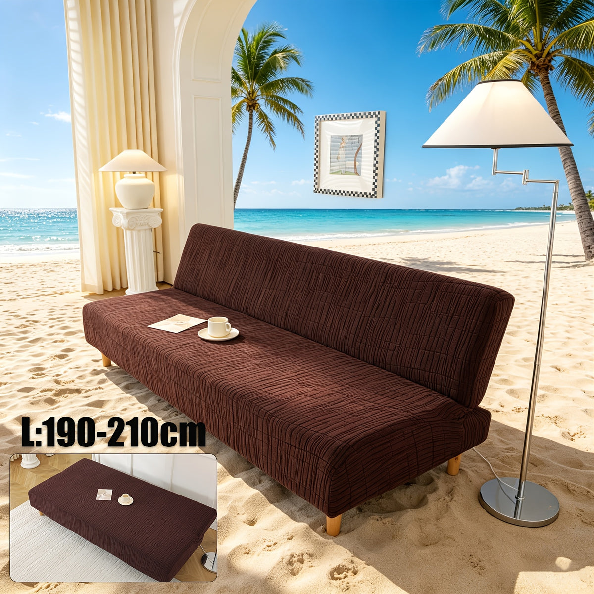 Housse de canapé extensible en polaire jacquard à motif géométrique, vue d'ensemble