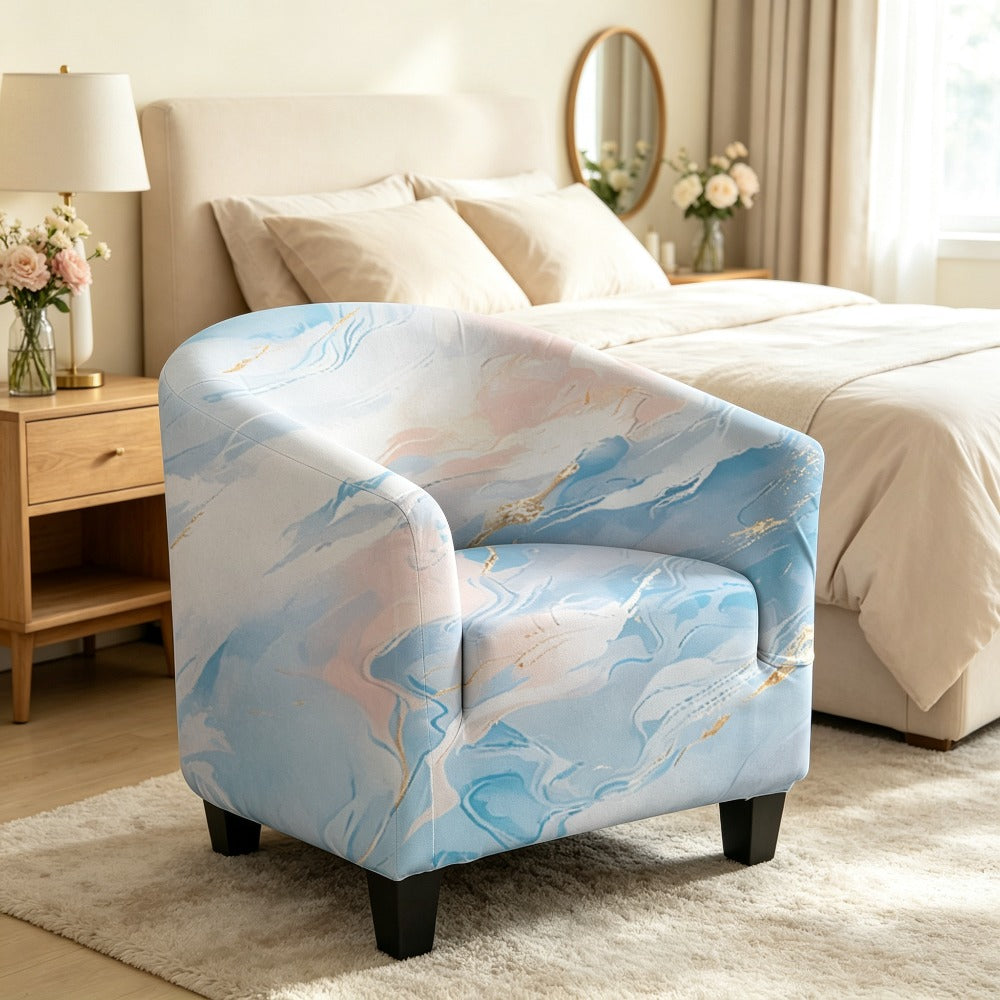 Housse de canapé extensible en fibre de lait matelassée à motif fleuri, vue d'ensemble