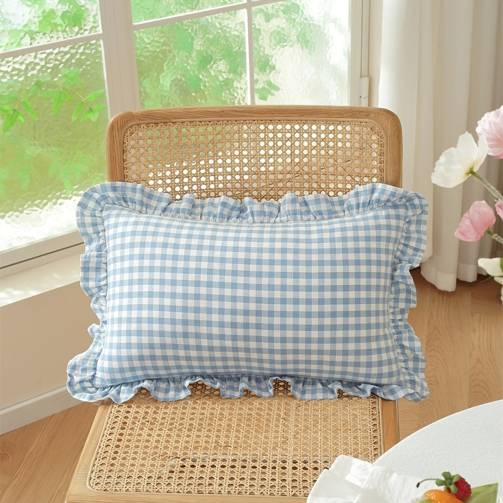 Housse de coussin en coton en fils teints, mise en situation