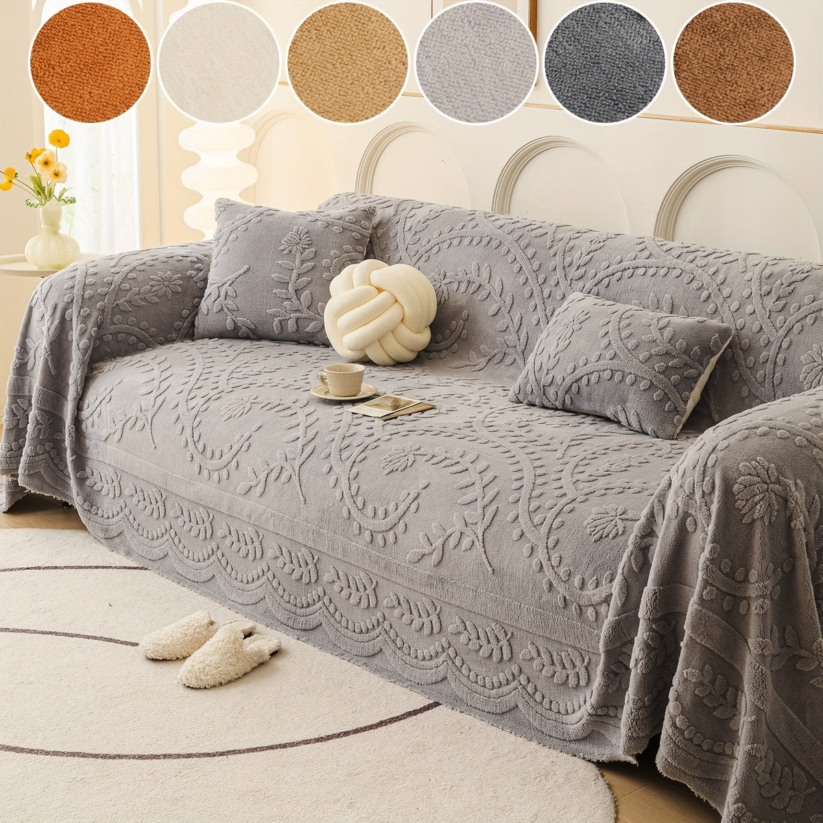 Housse de canapé épaisse en velours jacquard — détail de la matière : velours